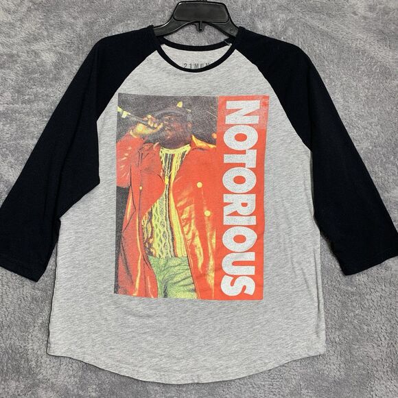 21 Men Notorious BIG Raglan Shirt Mens L Gray Black 3/4 Sleeve 1995 Live Graphic - Picture 6 of 7